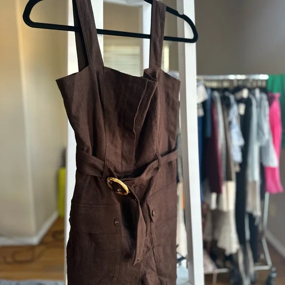 Anthropologie Belle Vere Brown Belted Jumpsuit - Picture 2 of 4
